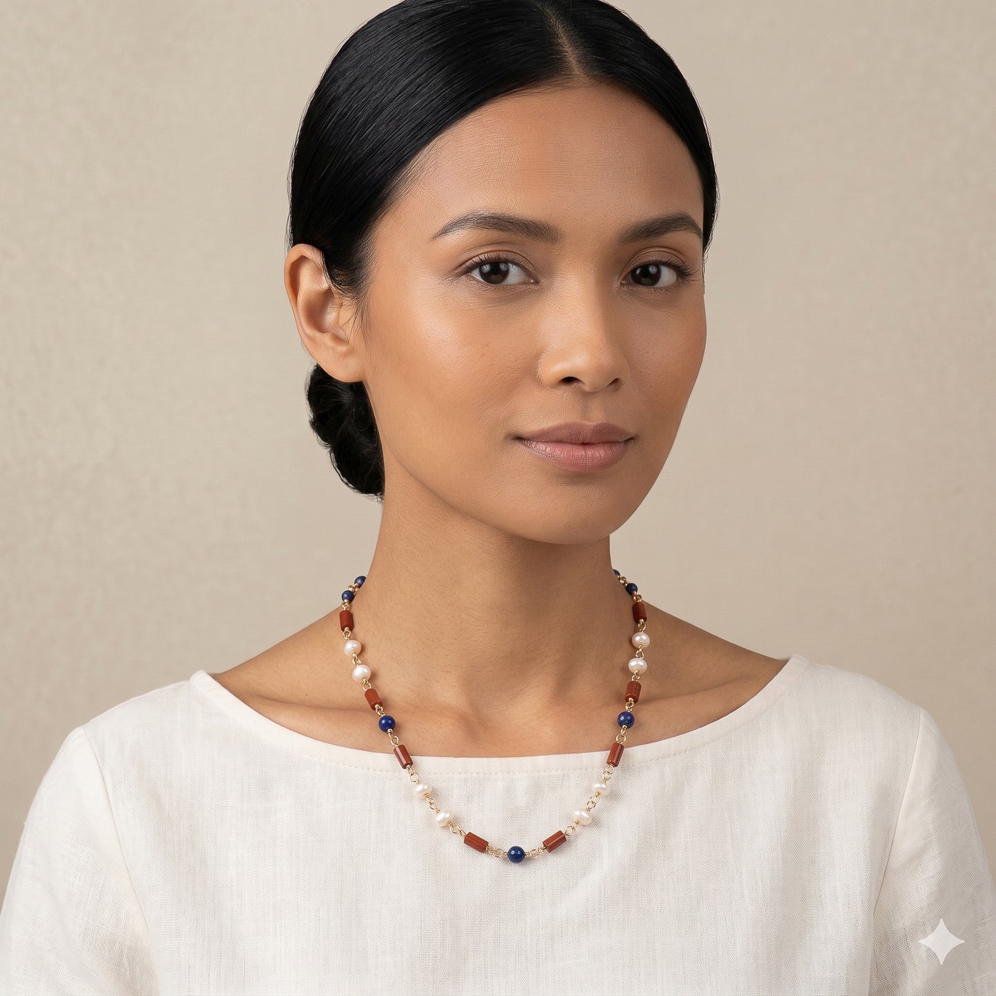 The Heritage Coast Necklace – Red Jasper, Pearl & Lapis