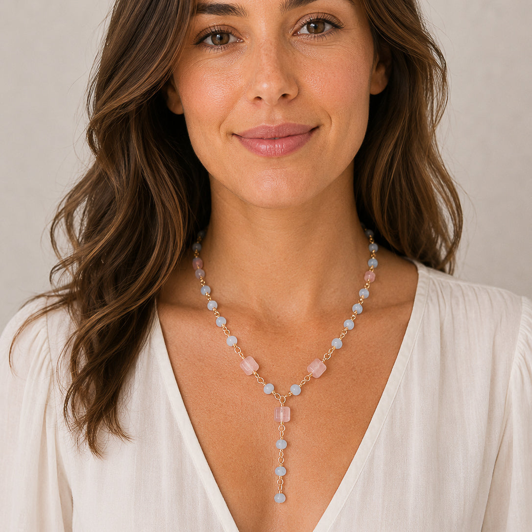 The Serenity Shore Necklace – Aquamarine & Rose Quartz