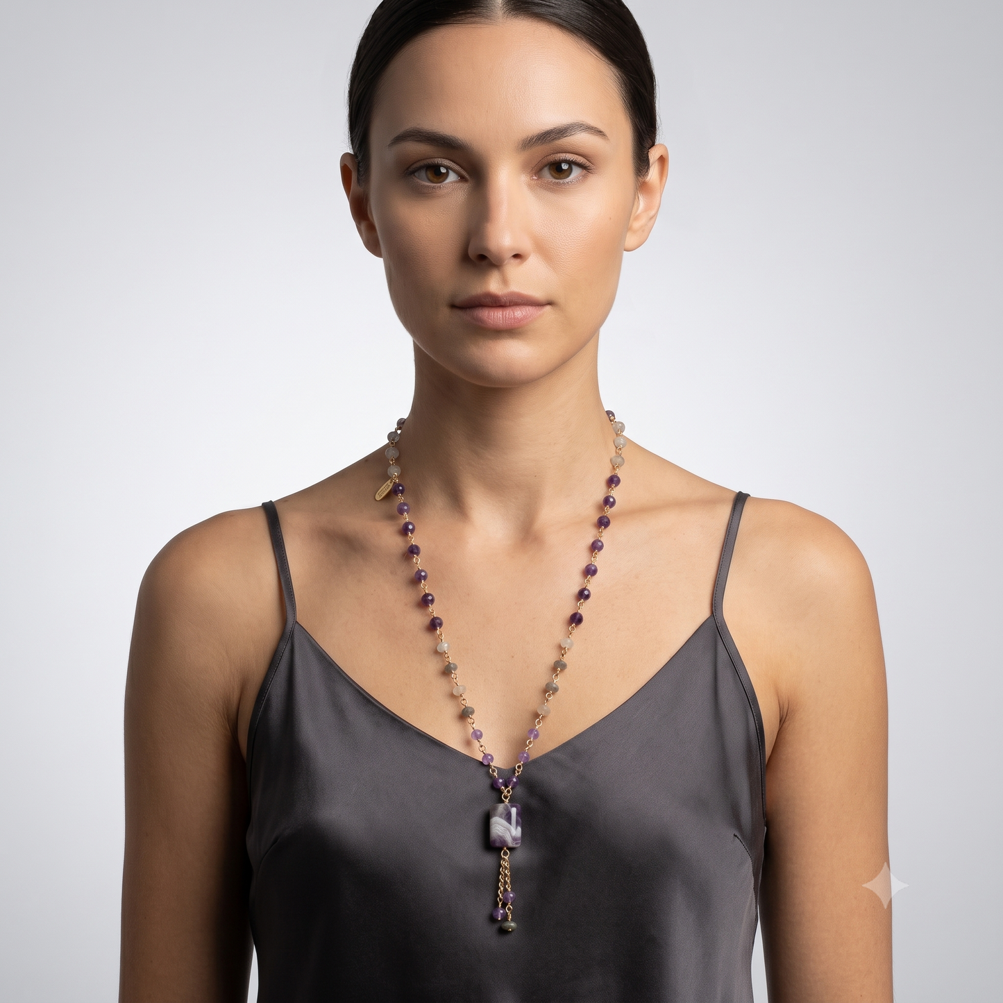 The Chevron Twilight Pendant – Rich Amethyst & Cloudy Quartz