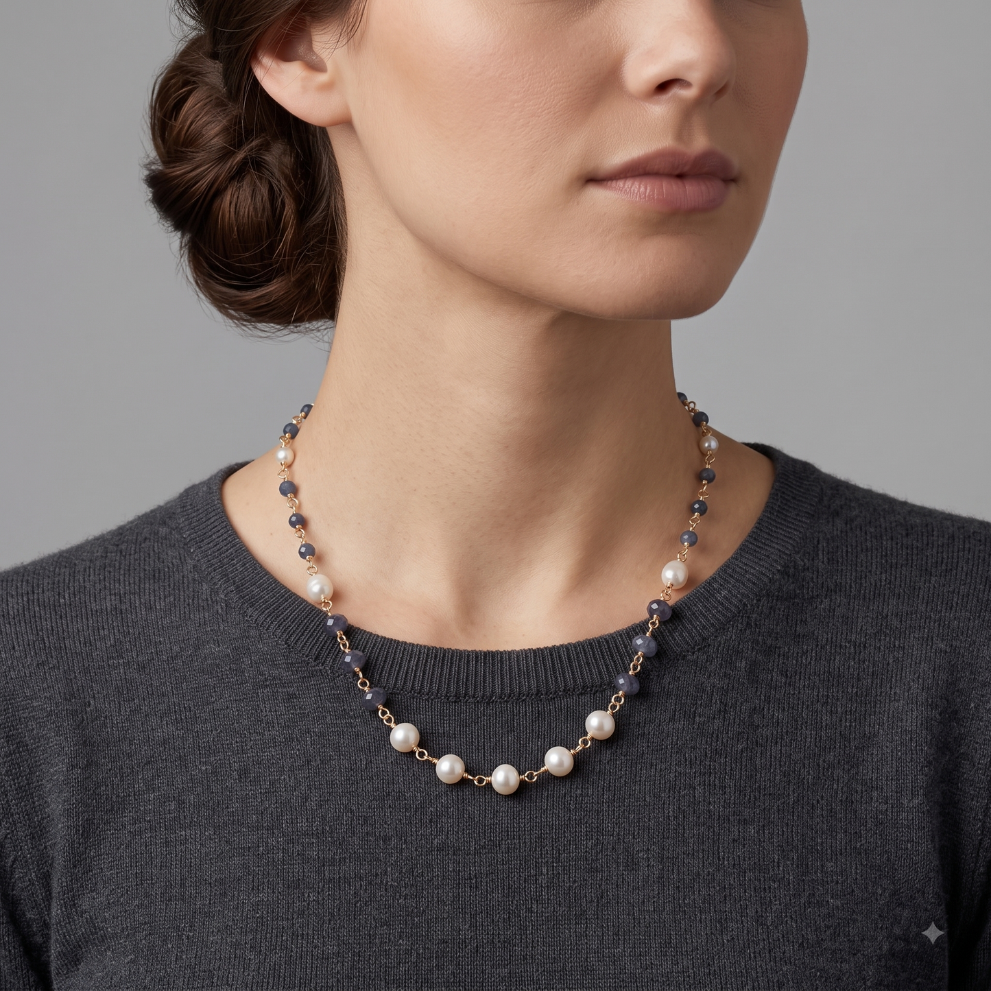 The Sapphire Current Necklace - Blue Sapphire & Freshwater Pearl