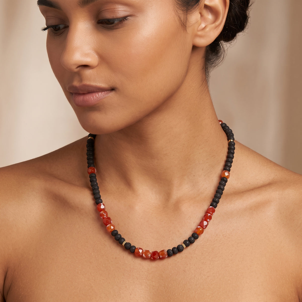 The Ignis Lava Choker - Black Lava & Fire Agate
