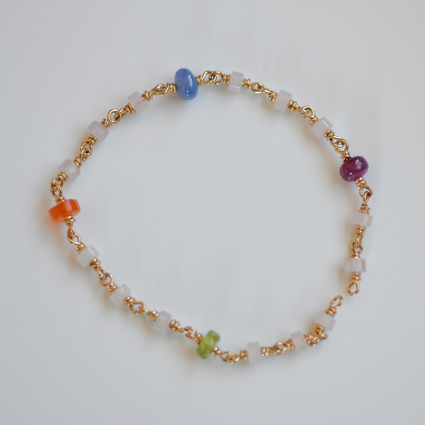 Rose Quartz, Ruby, Sapphire, Carnelian and Peridot Bracelet