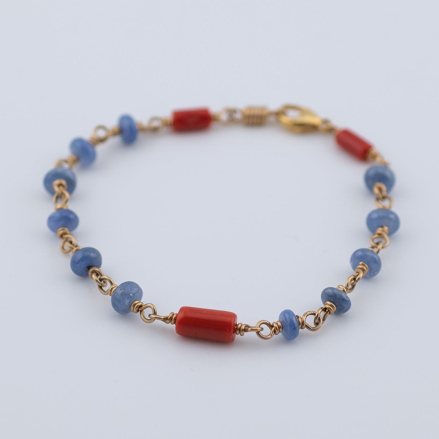 Blue Sapphire and Red Coral Bracelet