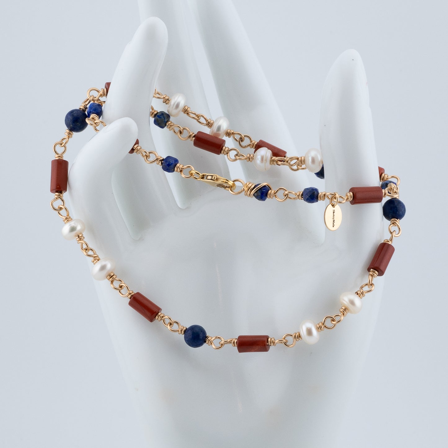 The Heritage Coast Necklace – Red Jasper, Pearl & Lapis