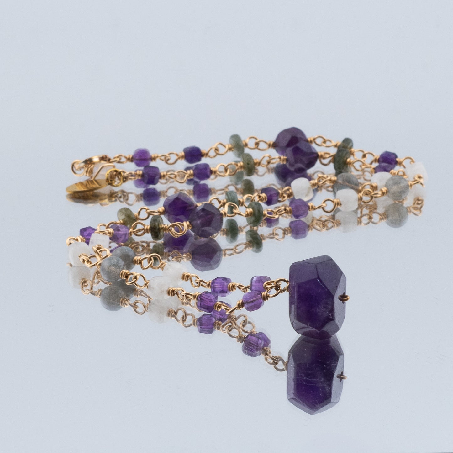 The Celestial Gradient Necklace – Amethyst, Moonstone & Labradorite
