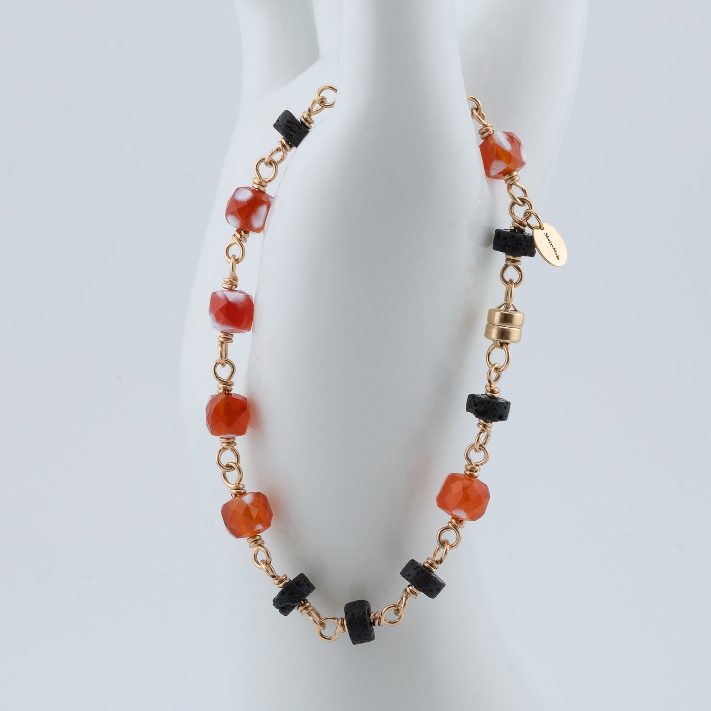 The Magma & Ember Bracelet – Fire Agate & Black Lava
