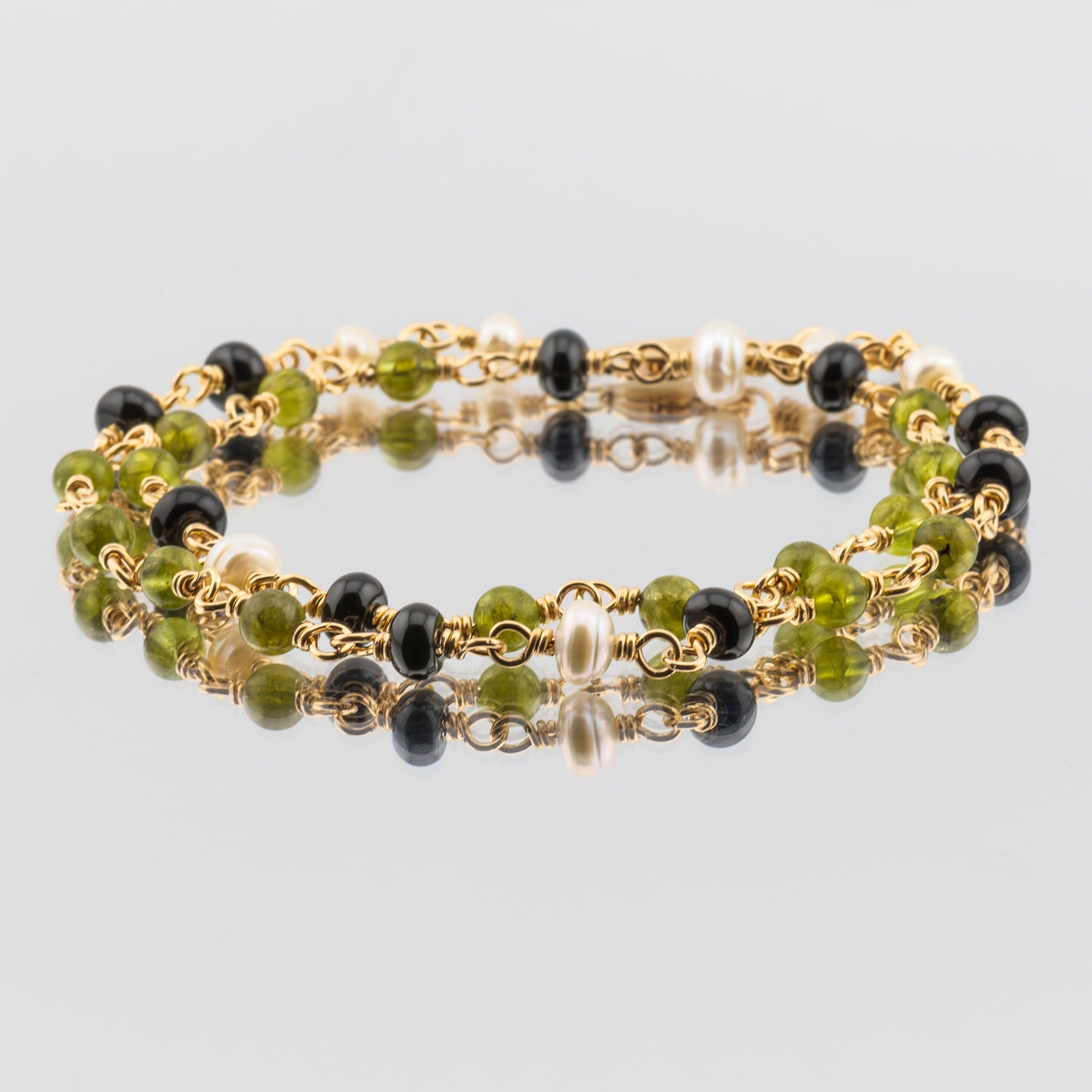 The Olive & Orchard Necklace – Peridot, Black Onyx & Pearl