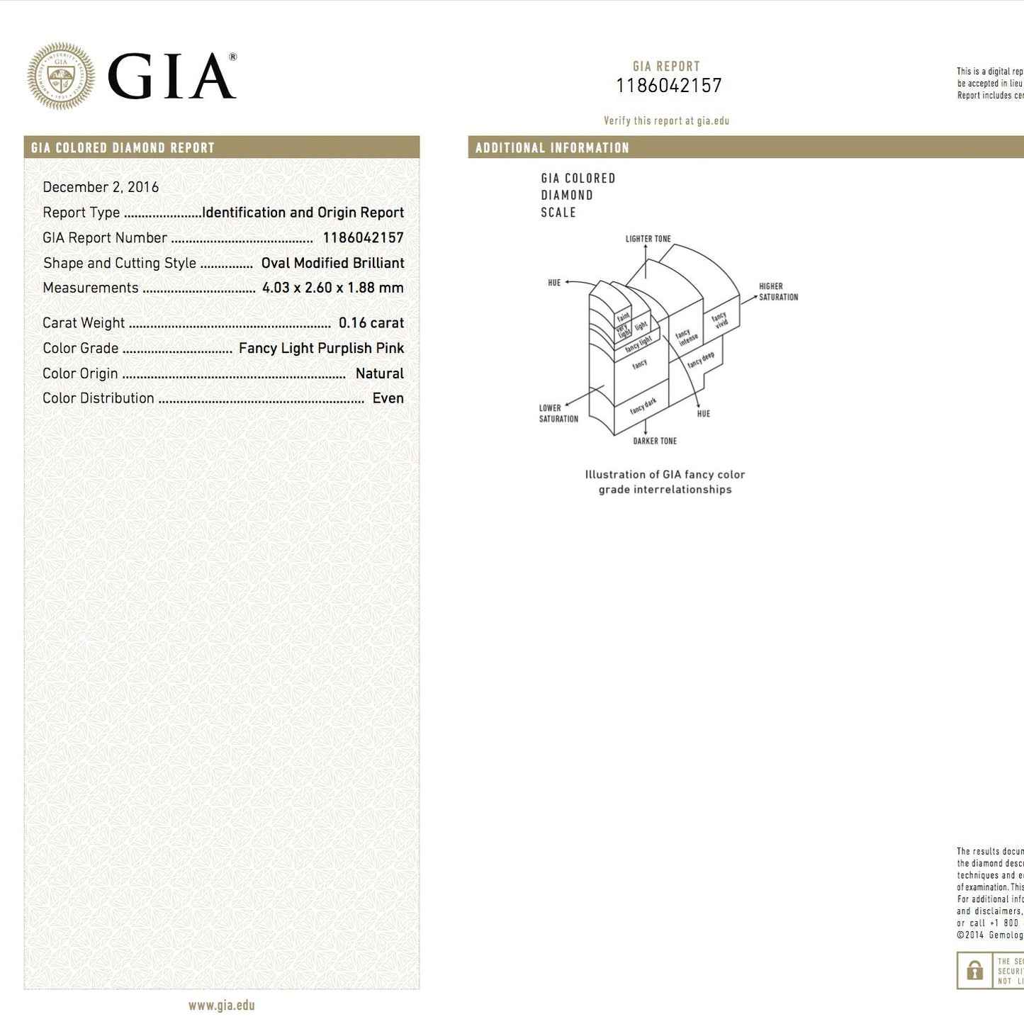 Fancy Light Purplish Pink 0.16 ct.