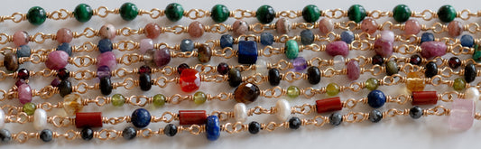 Close-up of colorful gemstone beads for a necklace