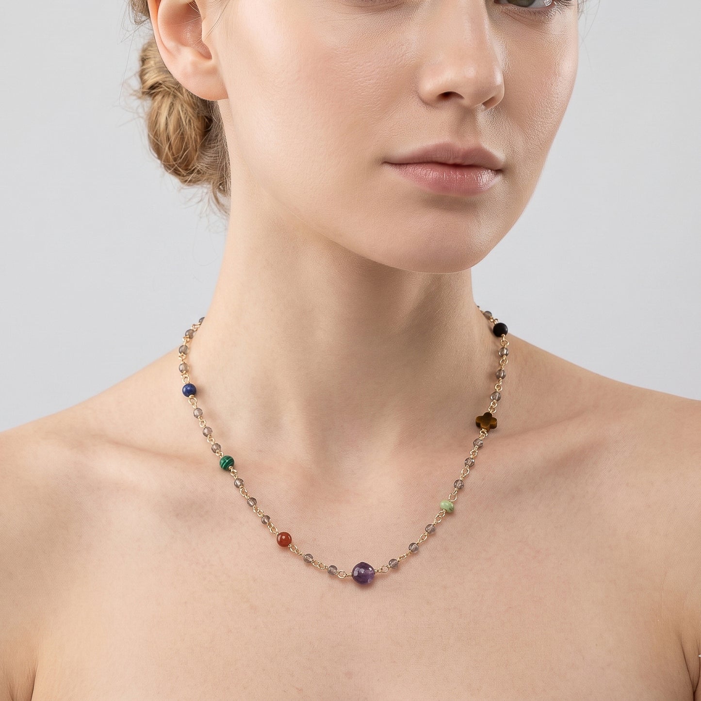 The Kaleidoscope Path Necklace – Multi-Gemstone & Smoky Quartz