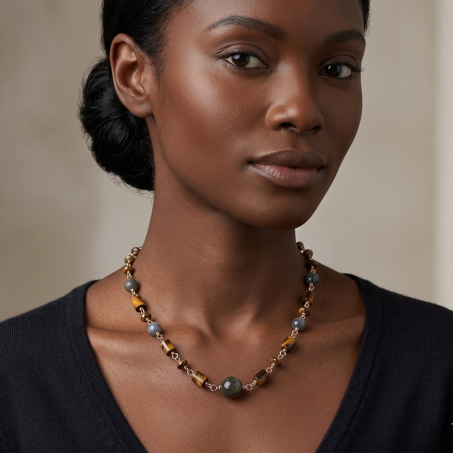 The Gilded Dusk Necklace – Tiger’s Eye & Labradorite