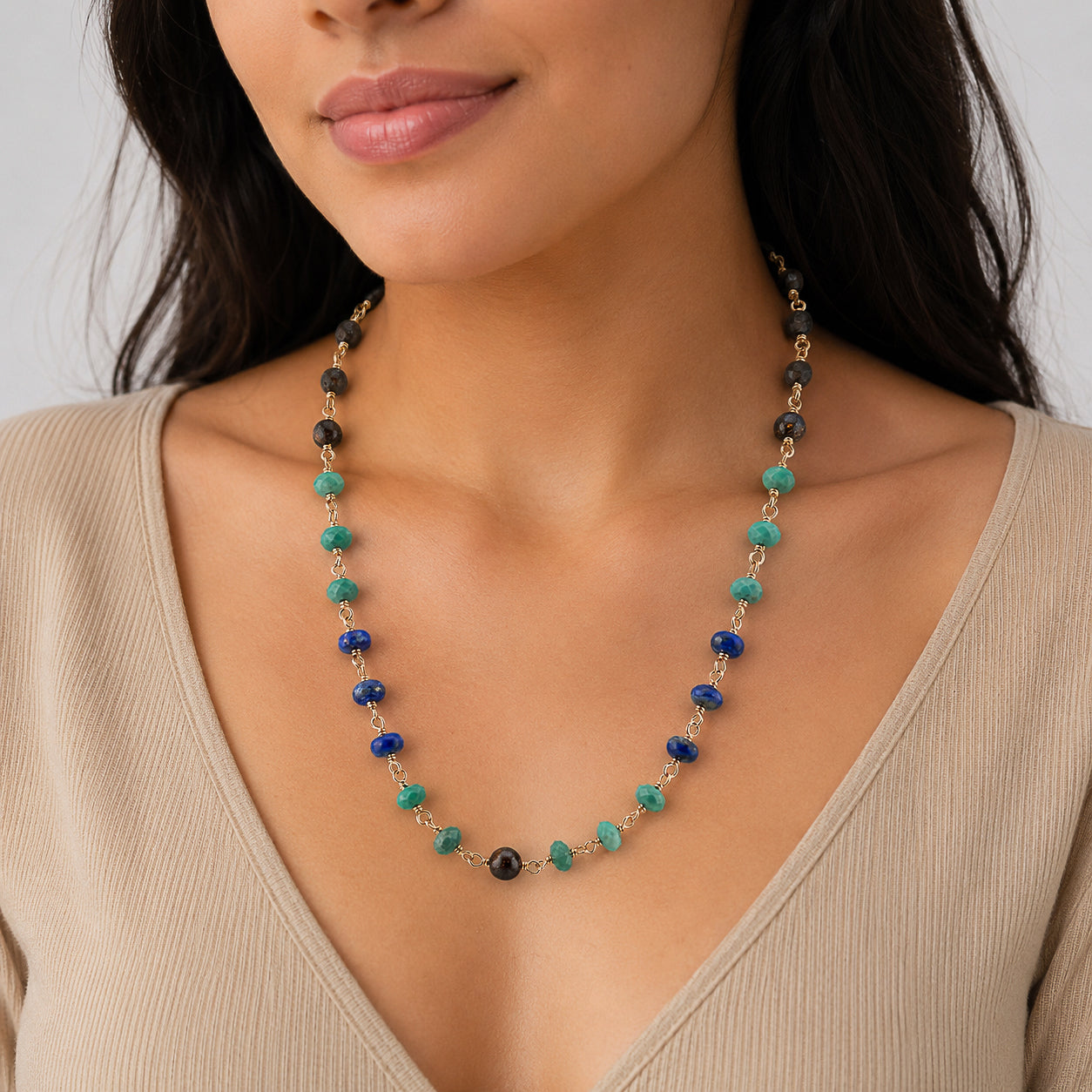 The Celestial Earth Necklace – Chrysoprase, Lapis, and Boulder Opal