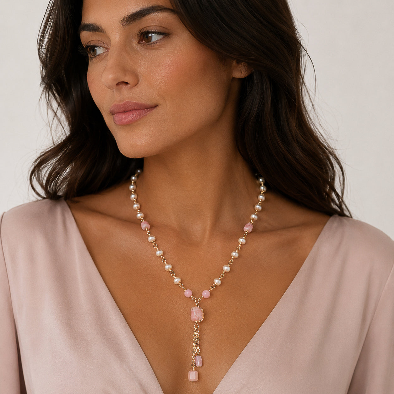 The Blush Harmony Necklace – Pink Opal & Freshwater Pearl
