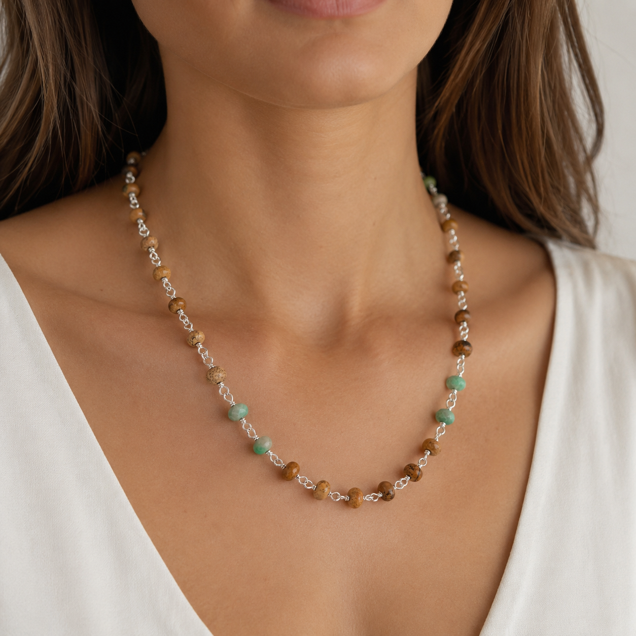 The Earth & Oasis Continuum Necklace - Picture Jasper & Chrysoprase