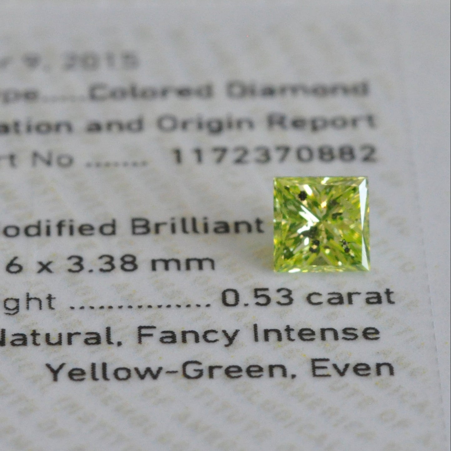 Fancy Intense Yellow  Green 0.53 ct.