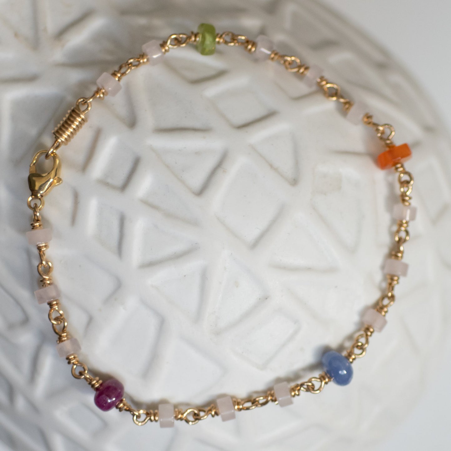 Rose Quartz, Ruby, Sapphire, Carnelian and Peridot Bracelet