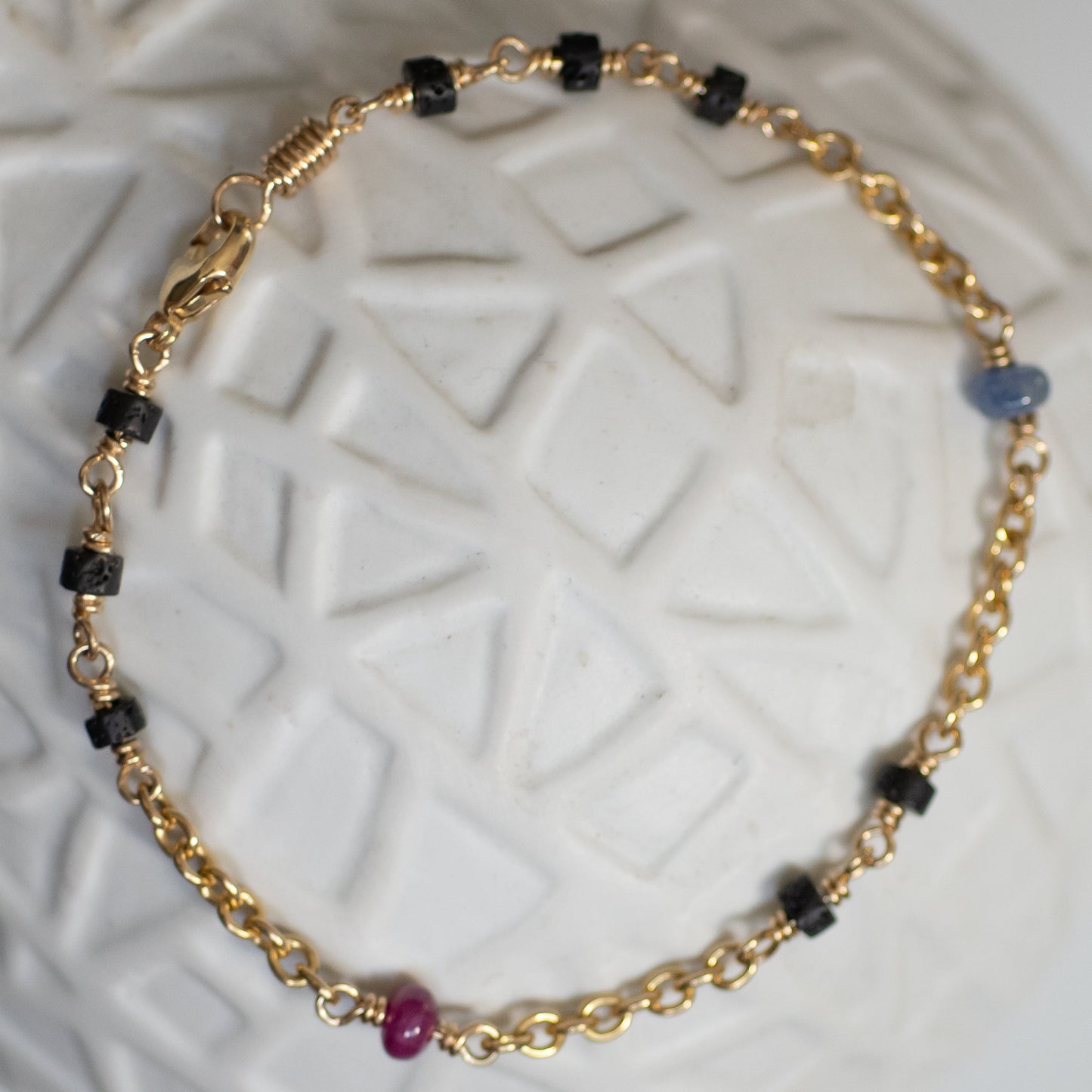 Ruby, Sapphire Black Lava Bracelet