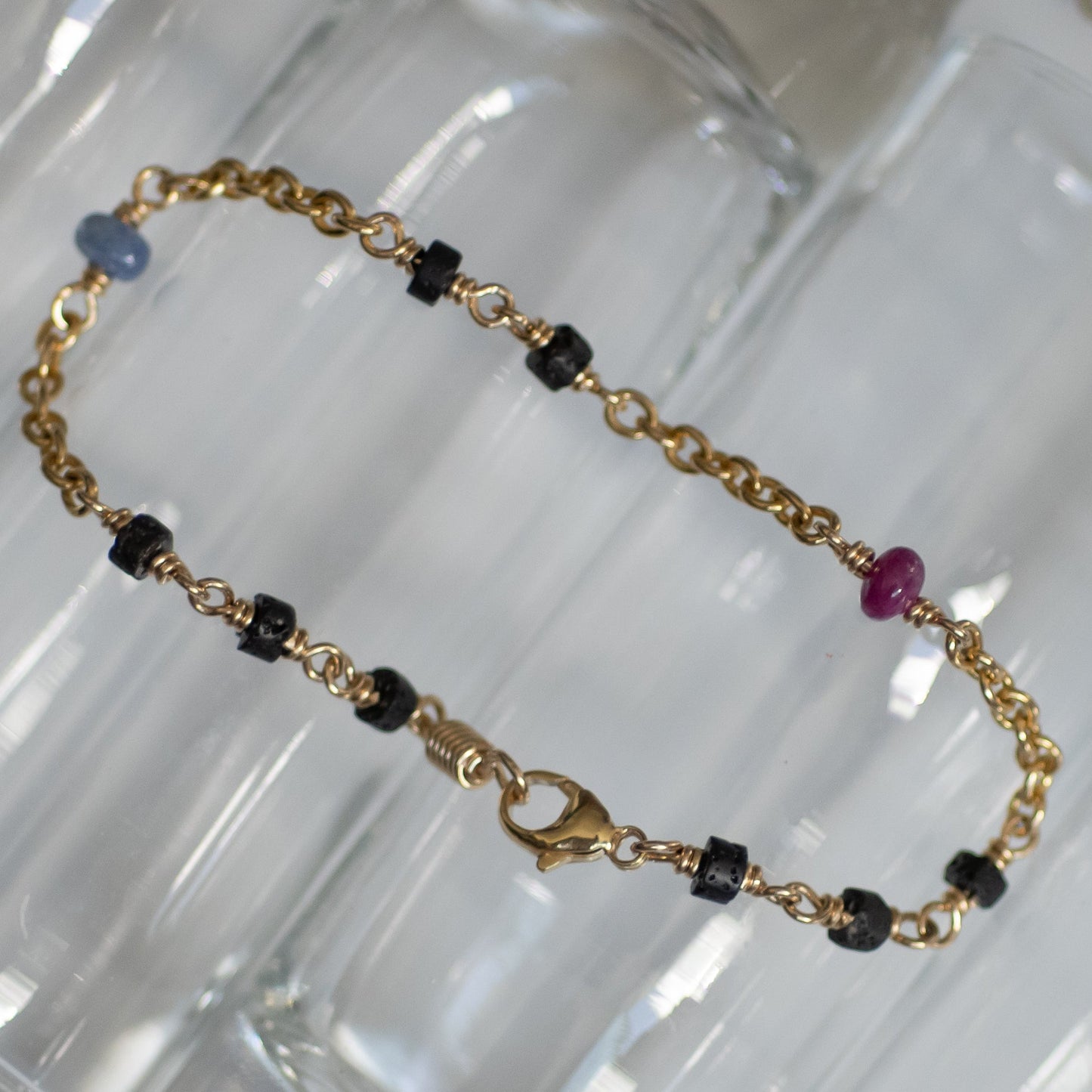 Ruby, Sapphire Black Lava Bracelet