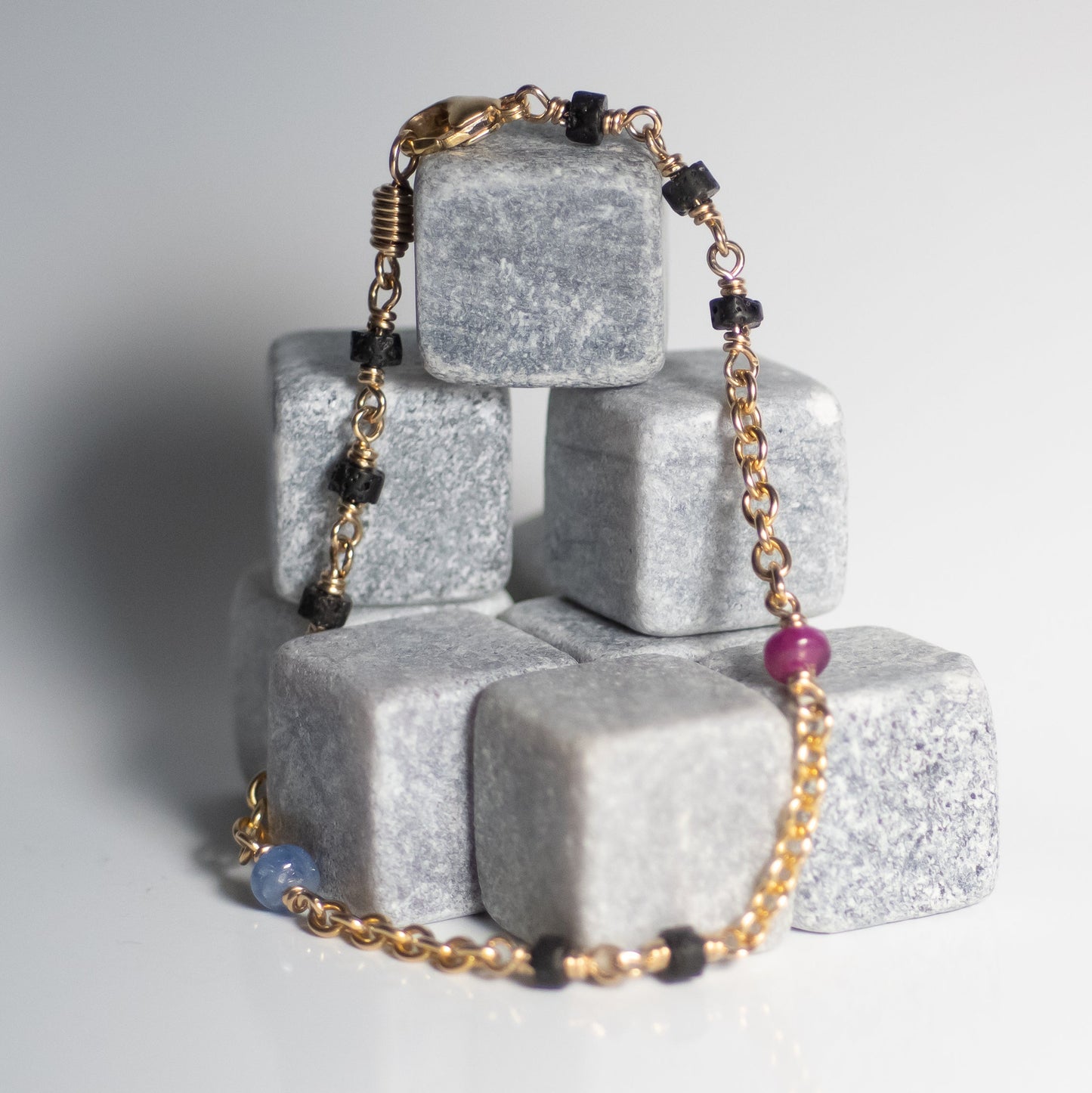 Ruby, Sapphire Black Lava Bracelet