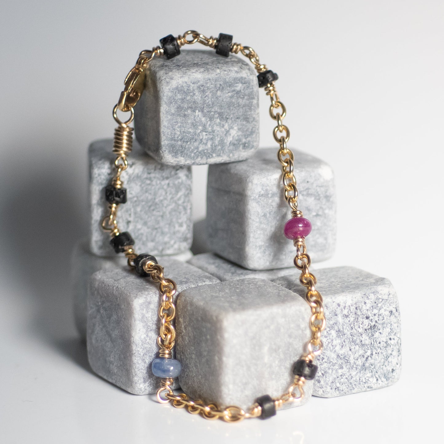 Ruby, Sapphire Black Lava Bracelet