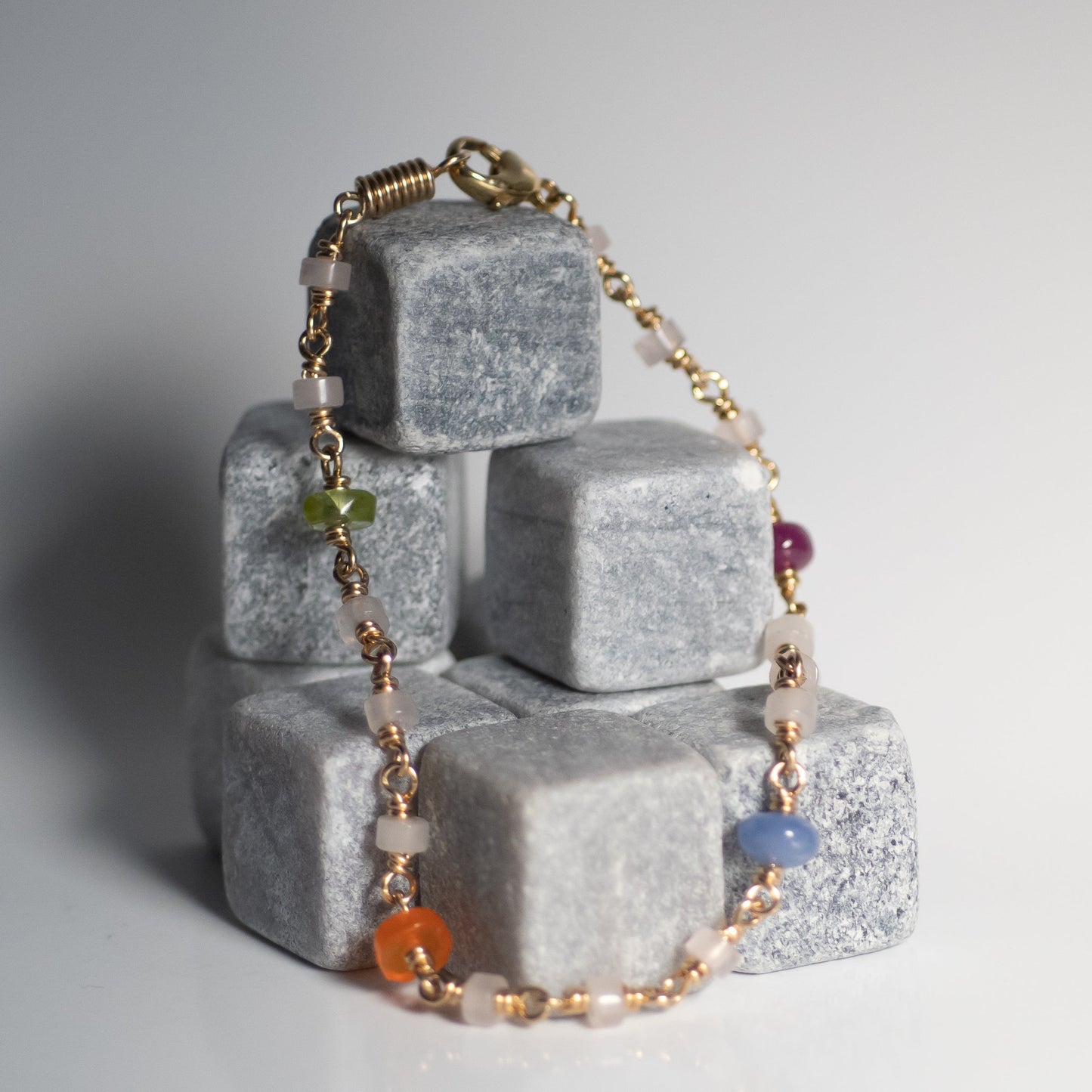 Rose Quartz, Ruby, Sapphire, Carnelian and Peridot Bracelet