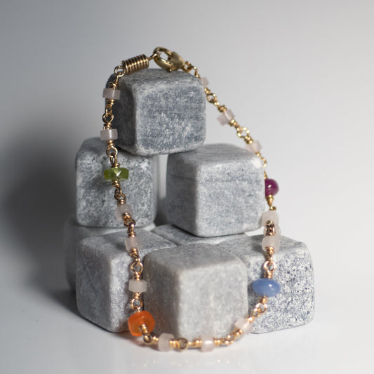 Rose Quartz, Ruby, Sapphire, Carnelian and Peridot Bracelet