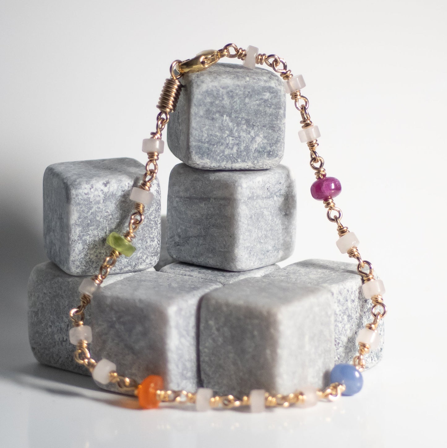 Rose Quartz, Ruby, Sapphire, Carnelian and Peridot Bracelet
