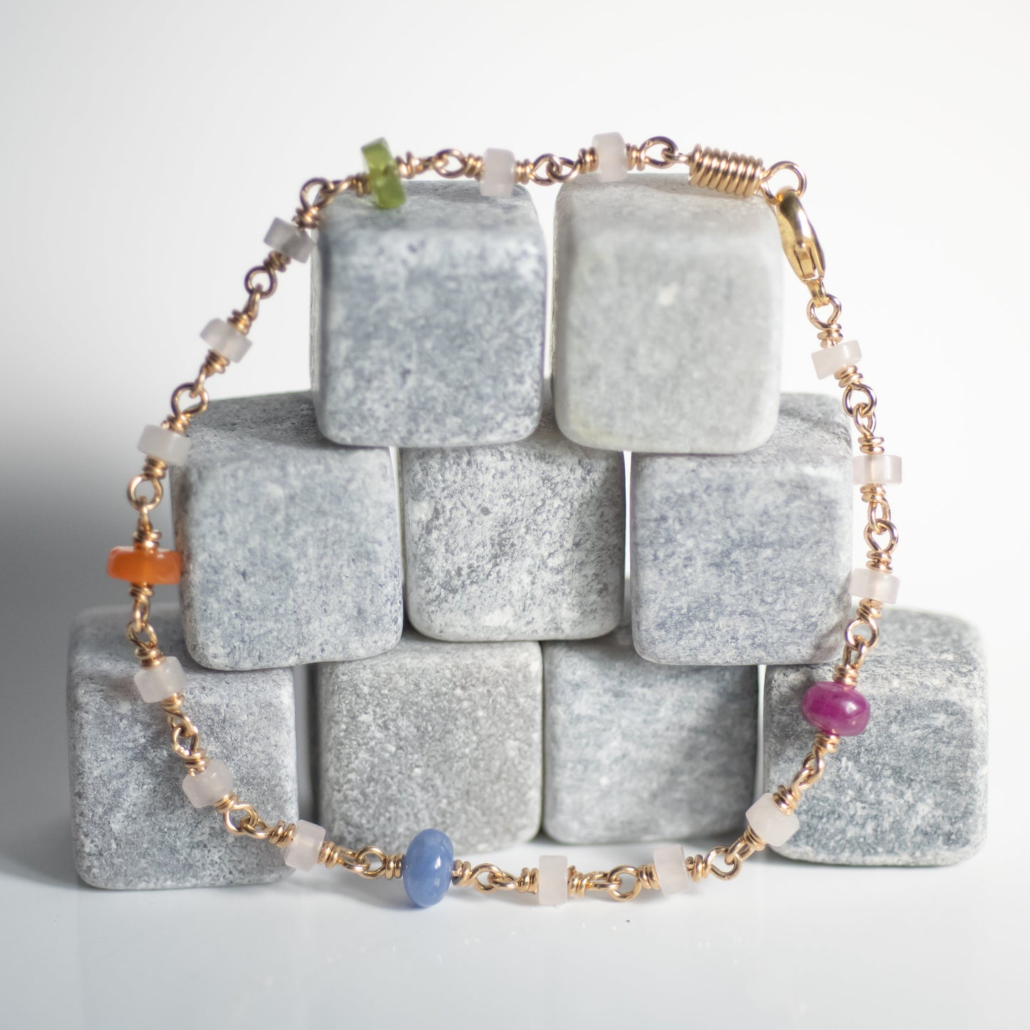 Rose Quartz, Ruby, Sapphire, Carnelian and Peridot Bracelet