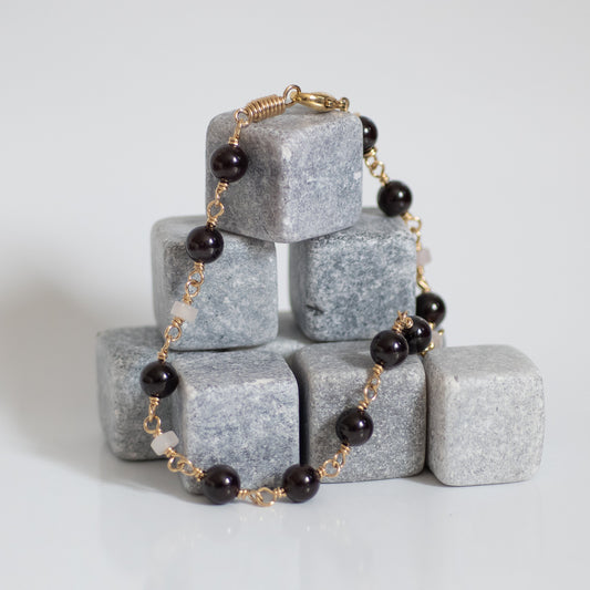 Rainbow Moonstone and Garnet Bracelet