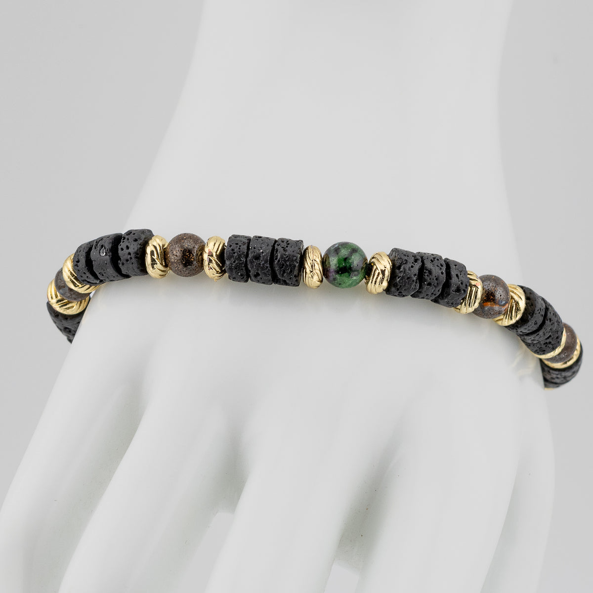 The Primal Earth Bracelet - Black Lava, Boulder Opal & Ruby Zoisite