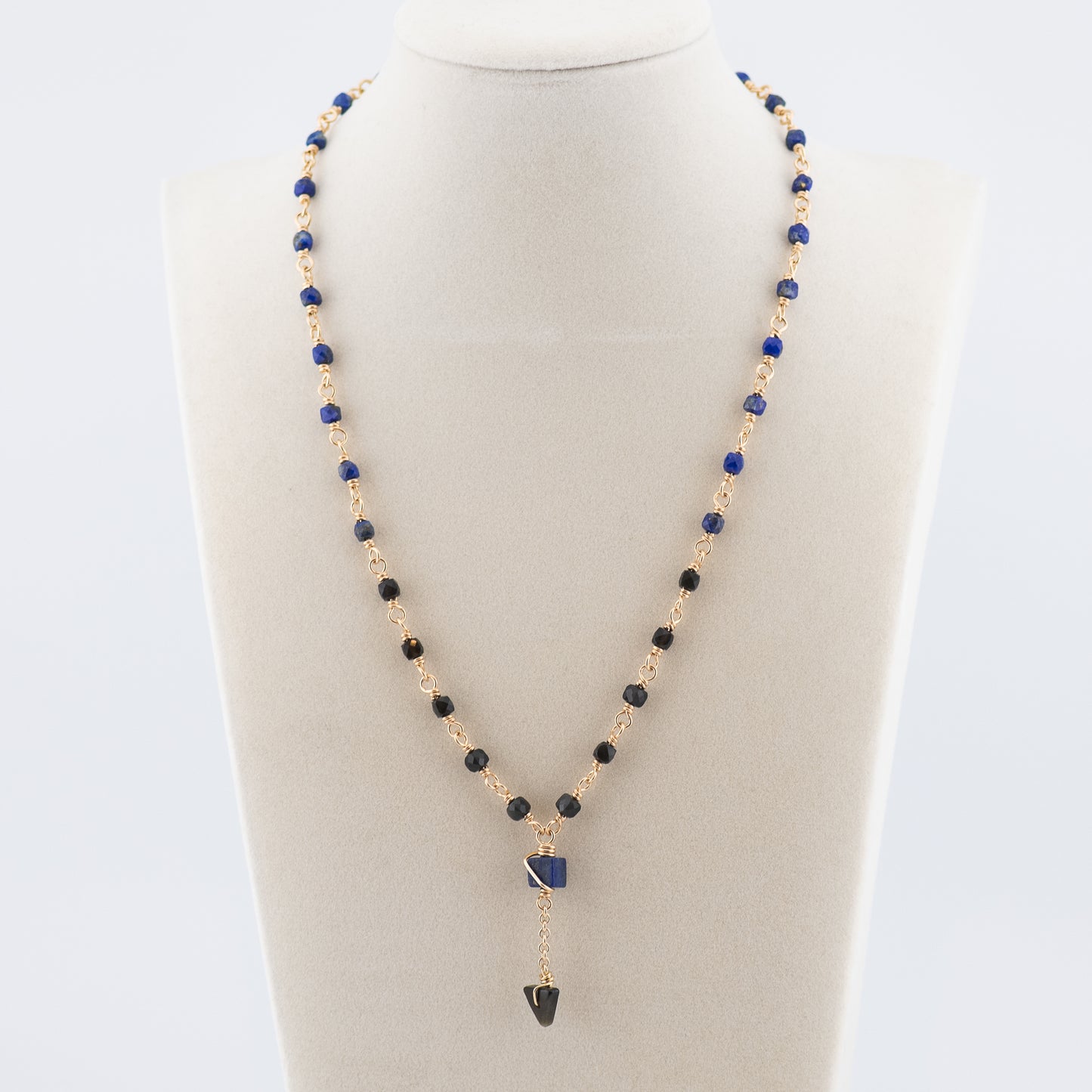 The Midnight Geometry Necklace – Lapis & Rainbow Obsidian