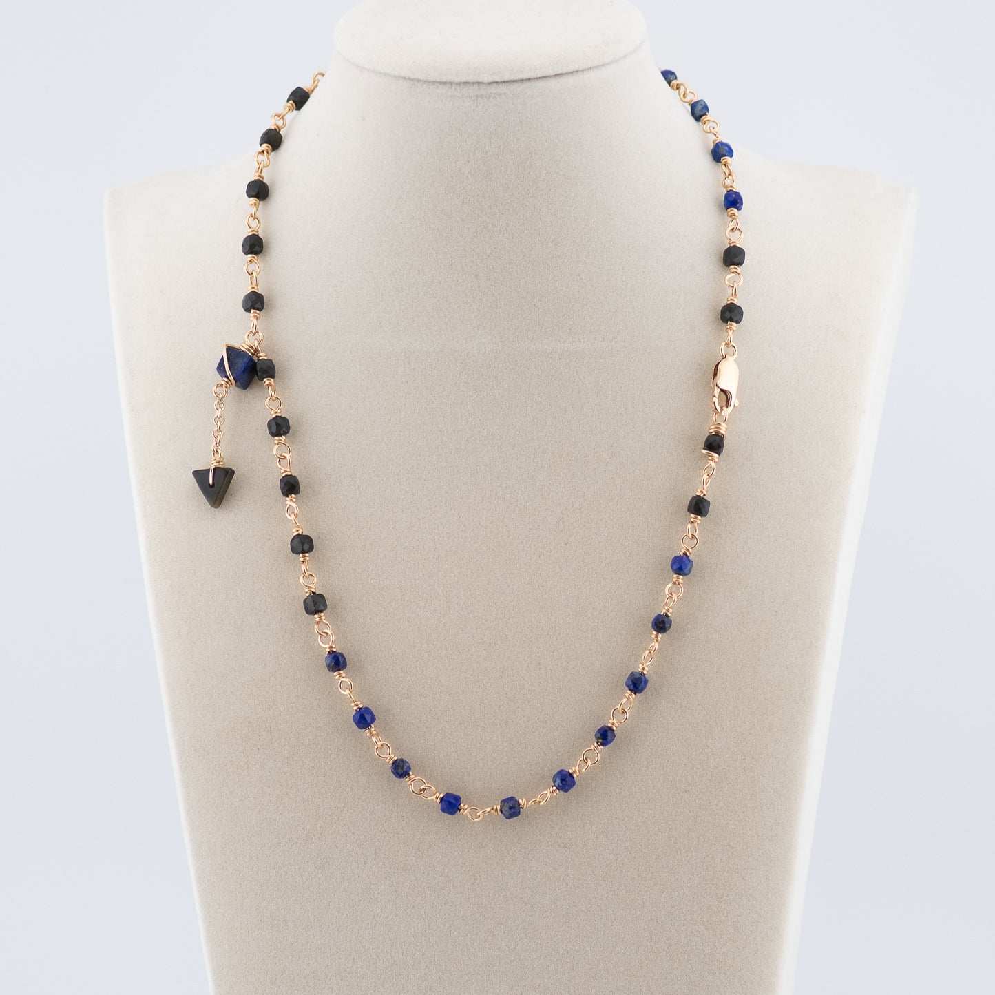 The Midnight Geometry Necklace – Lapis & Rainbow Obsidian