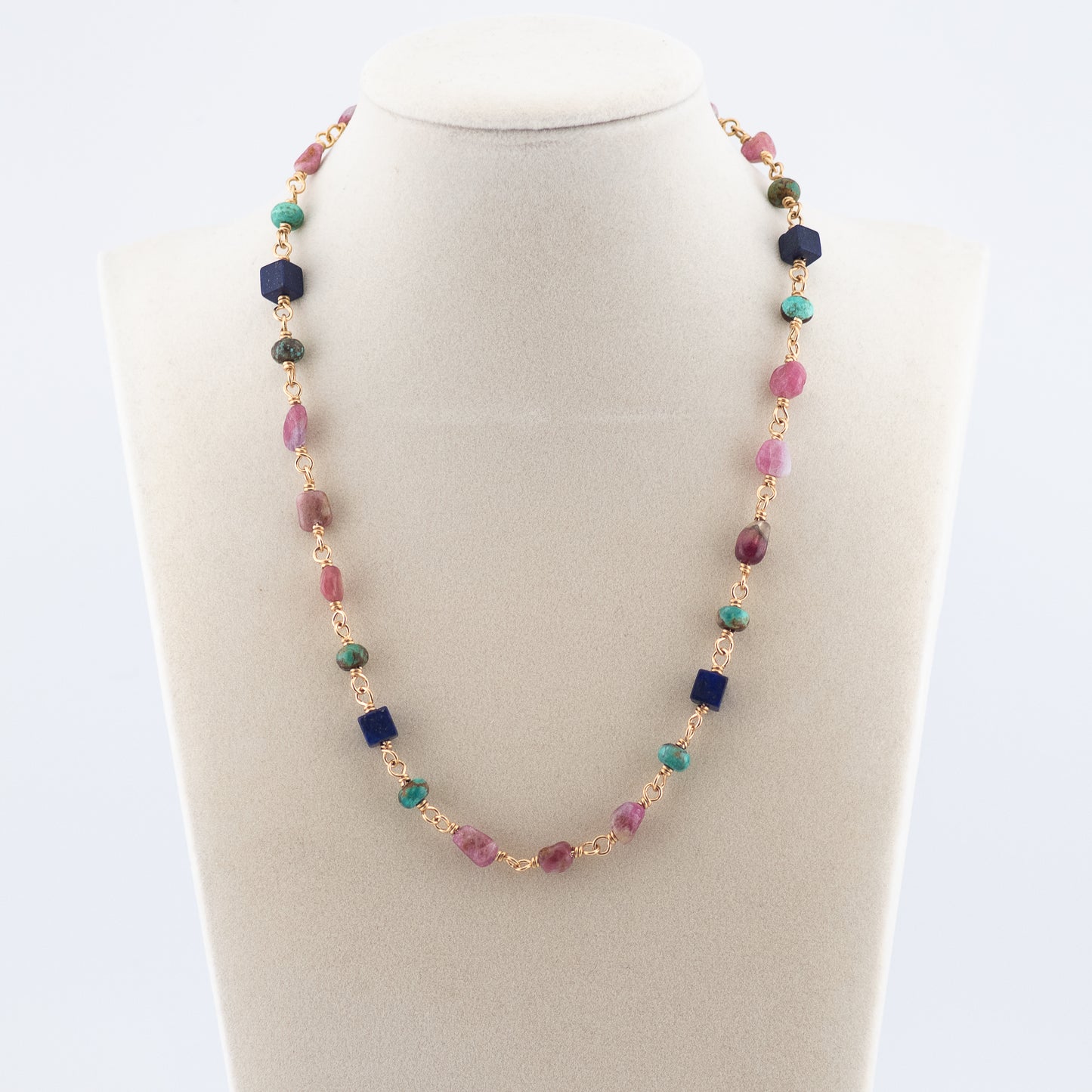 The Mosaic Bloom Necklace – Tourmaline, Turquoise & Lapis