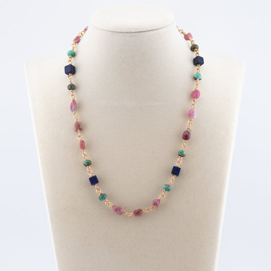 The Mosaic Bloom Necklace – Tourmaline, Turquoise & Lapis