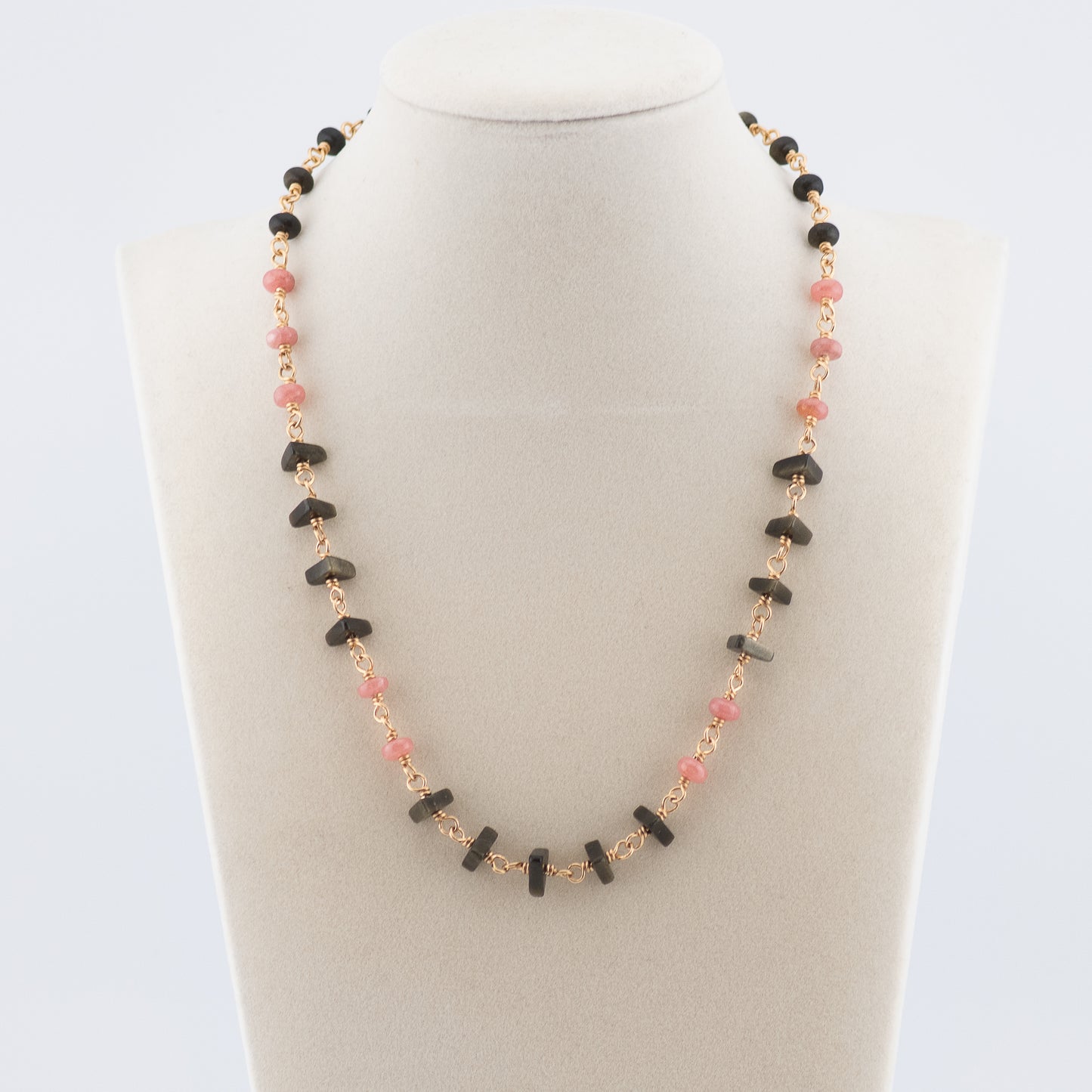 The Dawn & Dusk Necklace – Rhodochrosite & Rainbow Obsidian