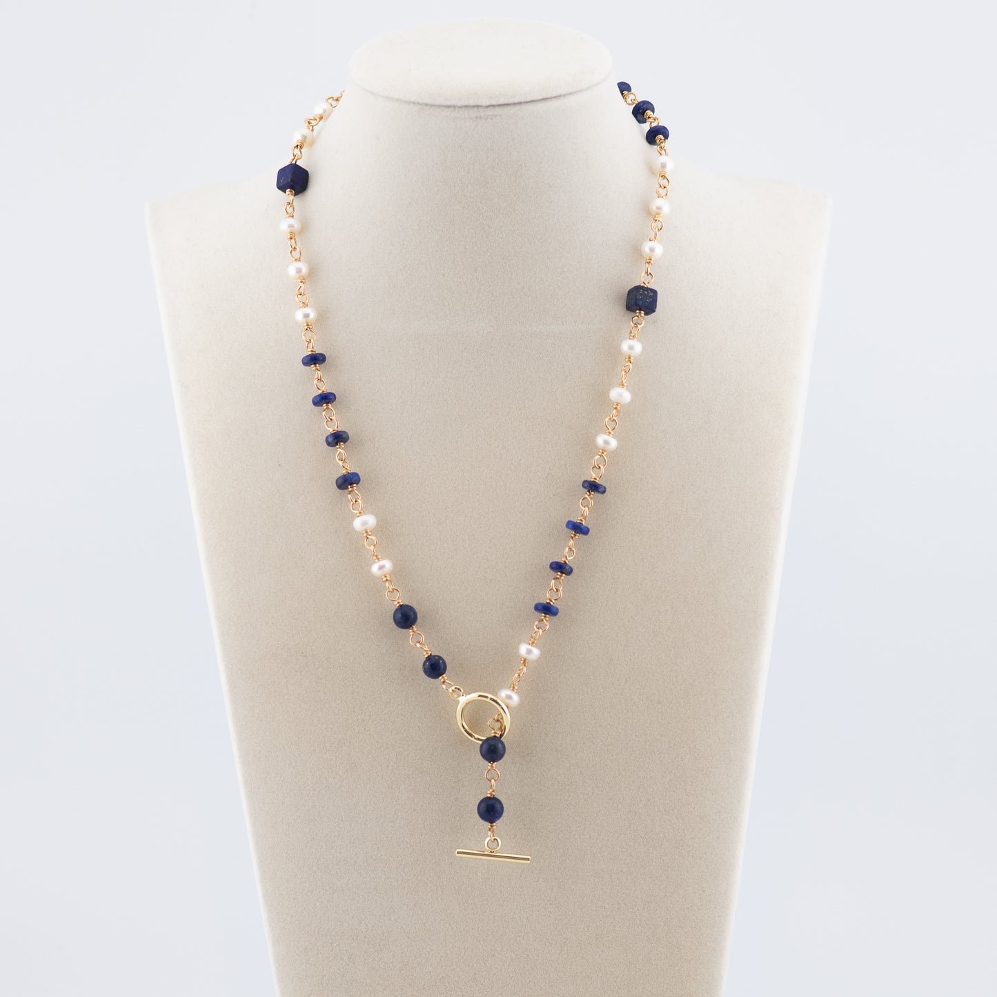 The Mariner’s Muse Lariat – Lapis & Freshwater Pearl