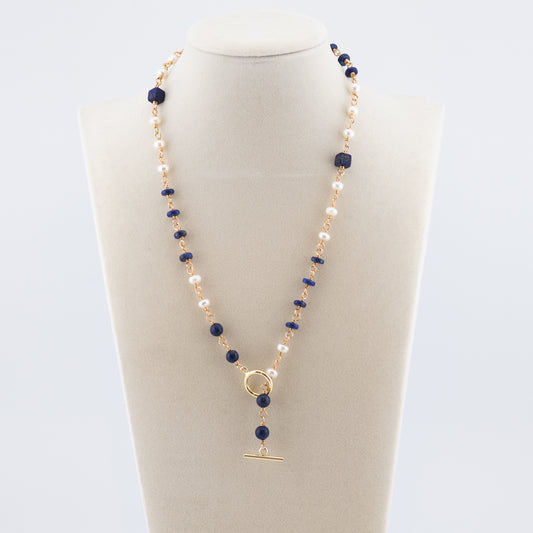 The Mariner’s Muse Lariat – Lapis & Freshwater Pearl