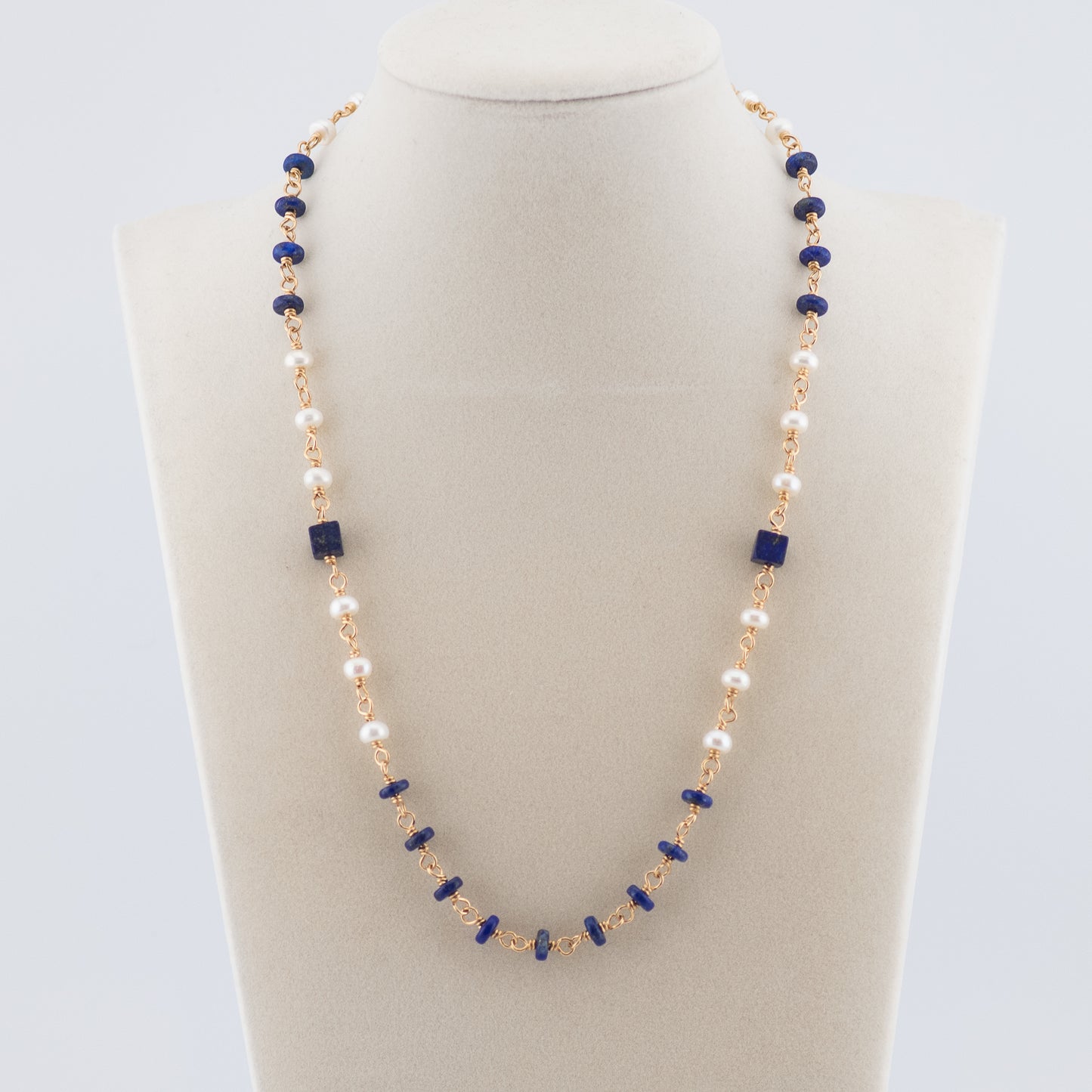 The Mariner’s Muse Lariat – Lapis & Freshwater Pearl
