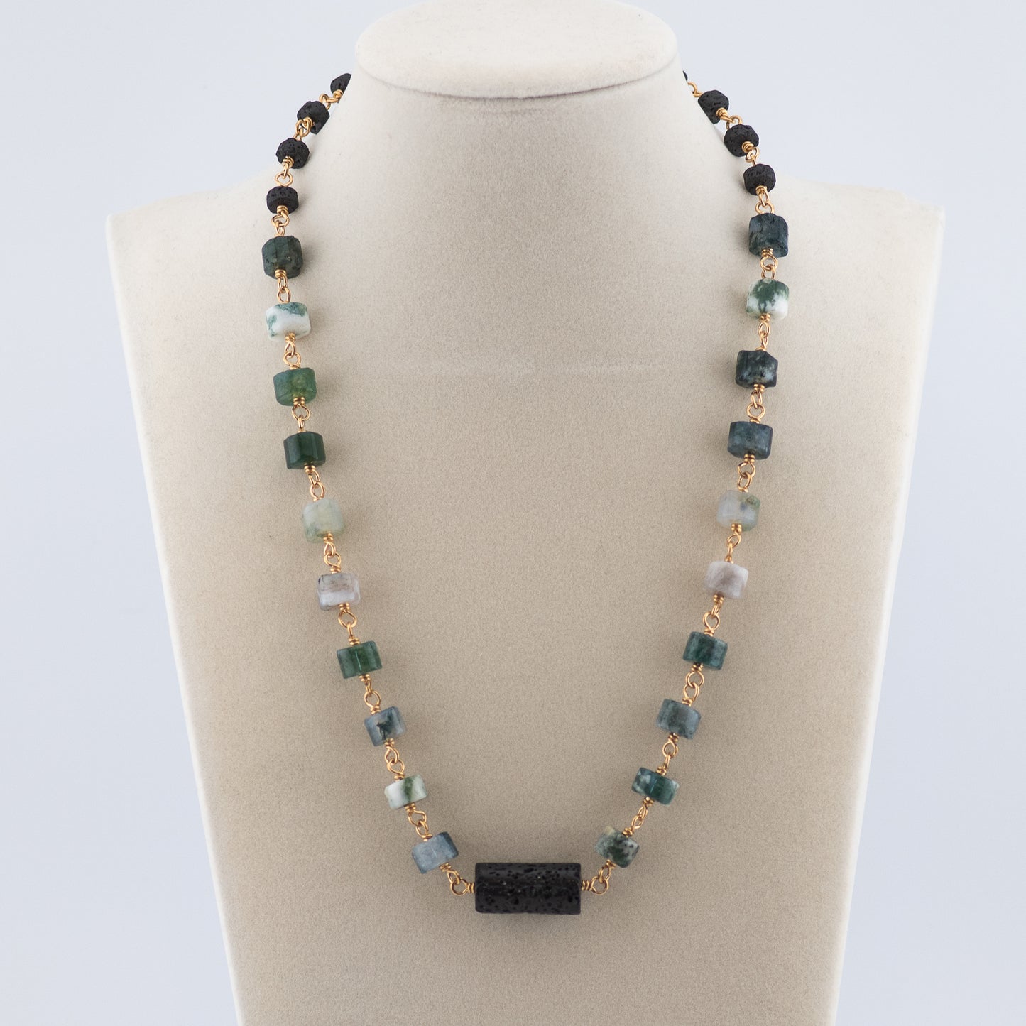 The Terra & Grove Necklace – Moss Agate & Black Lava