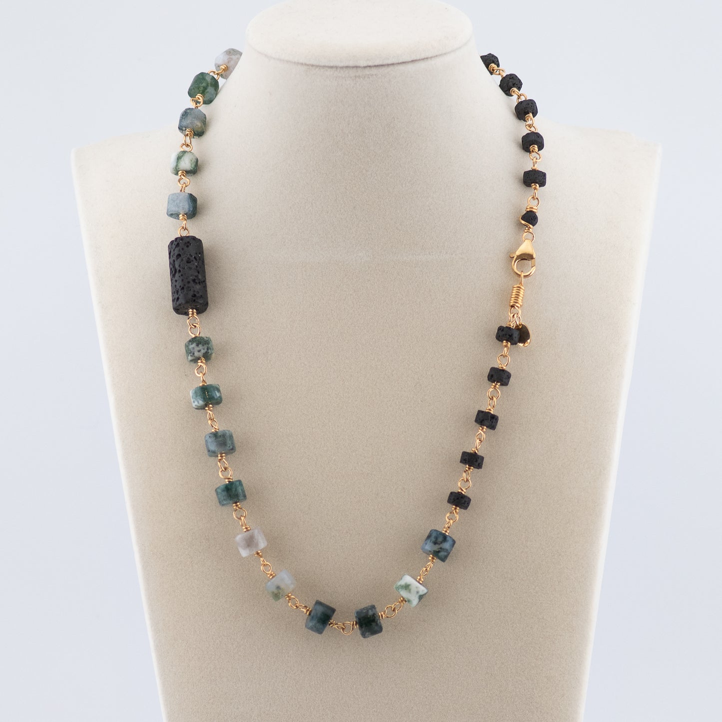 The Terra & Grove Necklace – Moss Agate & Black Lava