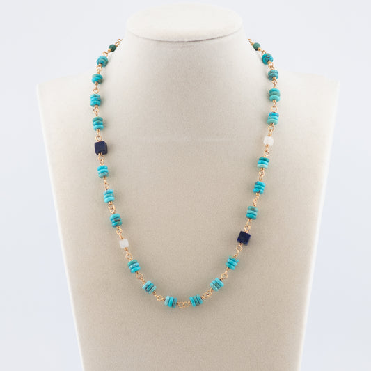 The Aegean Sky Necklace – Turquoise, Lapis & Moonstone