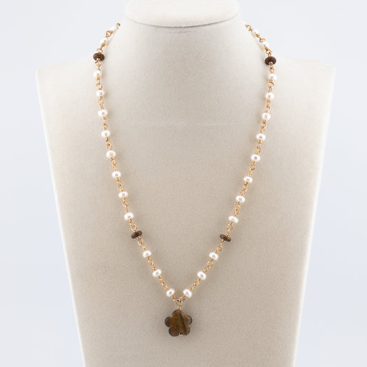 The Golden Petal Necklace – Tiger’s Eye & Freshwater Pearl