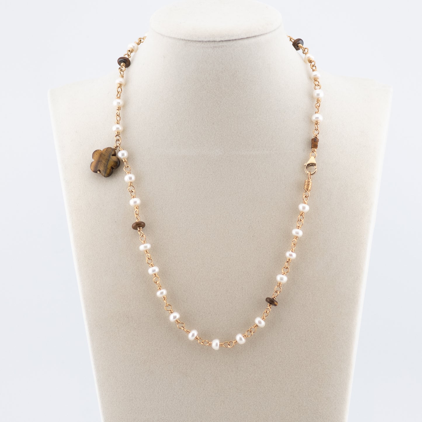 The Golden Petal Necklace – Tiger’s Eye & Freshwater Pearl