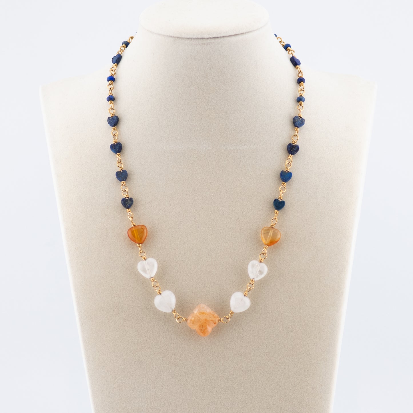 The Necklace of Hearts – Carnelian, Lapis & Quartz
