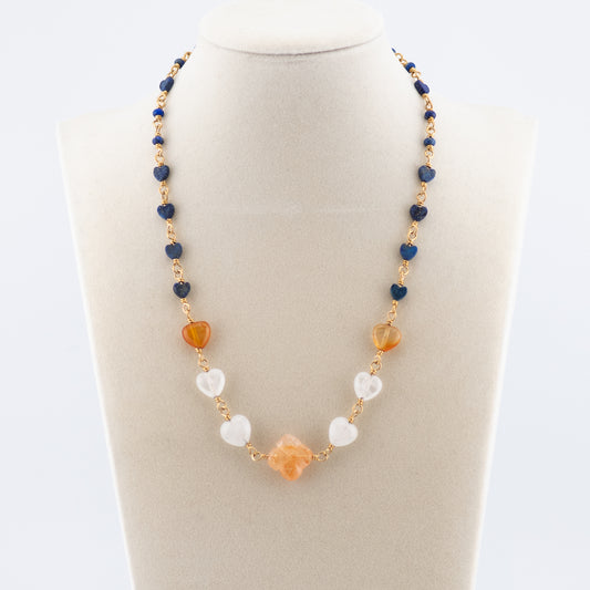 The Necklace of Hearts – Carnelian, Lapis & Quartz
