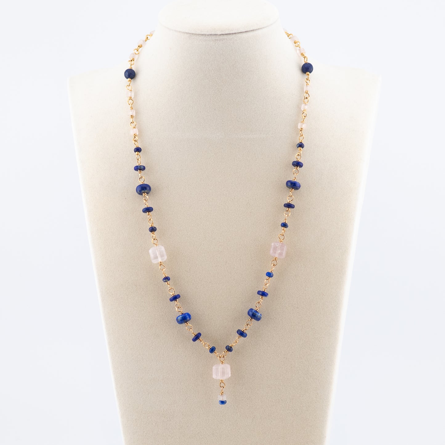 The Twilight & Rose Drop Necklace – Lapis & Rose Quartz