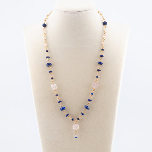 The Twilight & Rose Drop Necklace – Lapis & Rose Quartz