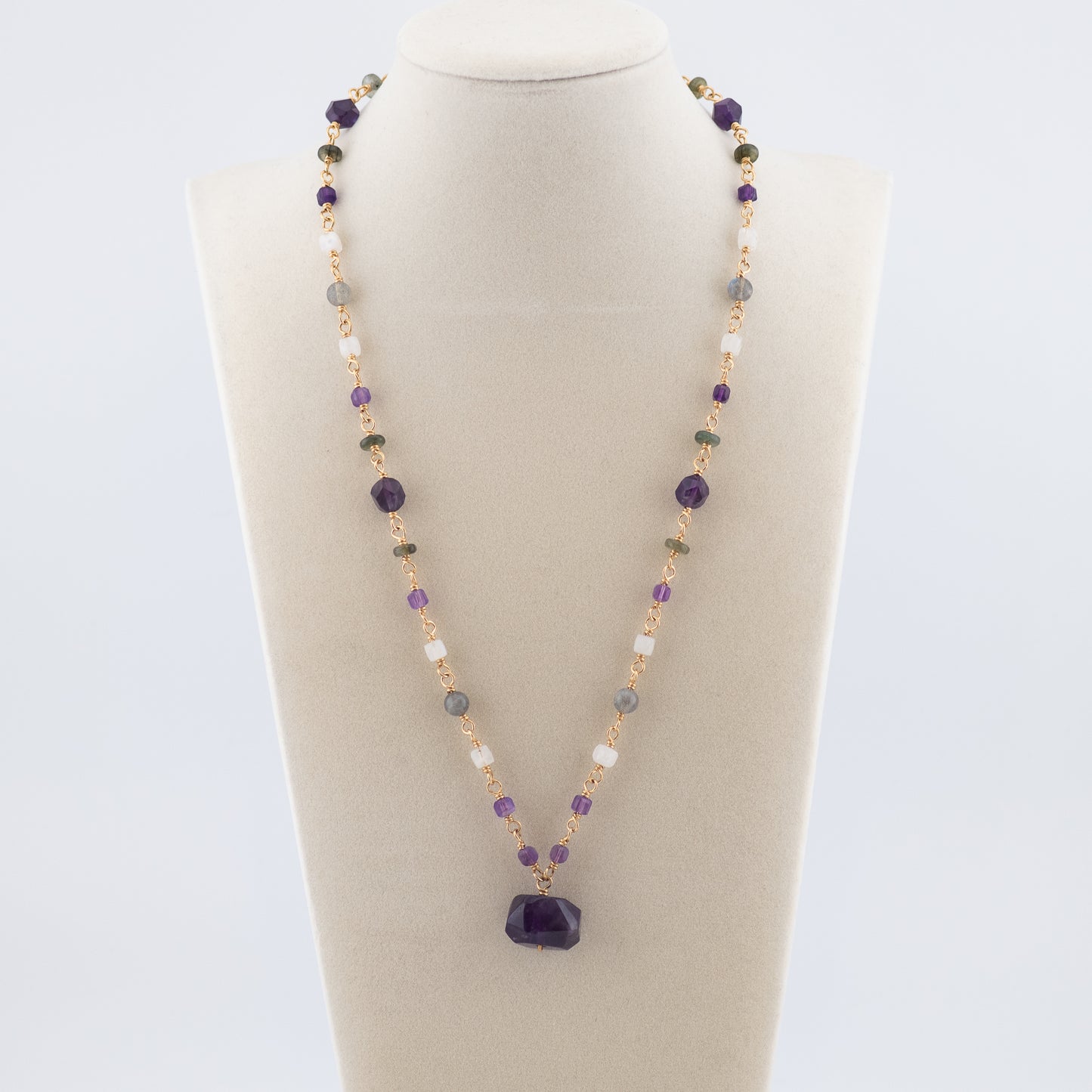 The Celestial Gradient Necklace – Amethyst, Moonstone & Labradorite