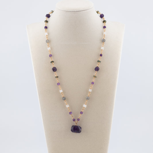 The Celestial Gradient Necklace – Amethyst, Moonstone & Labradorite