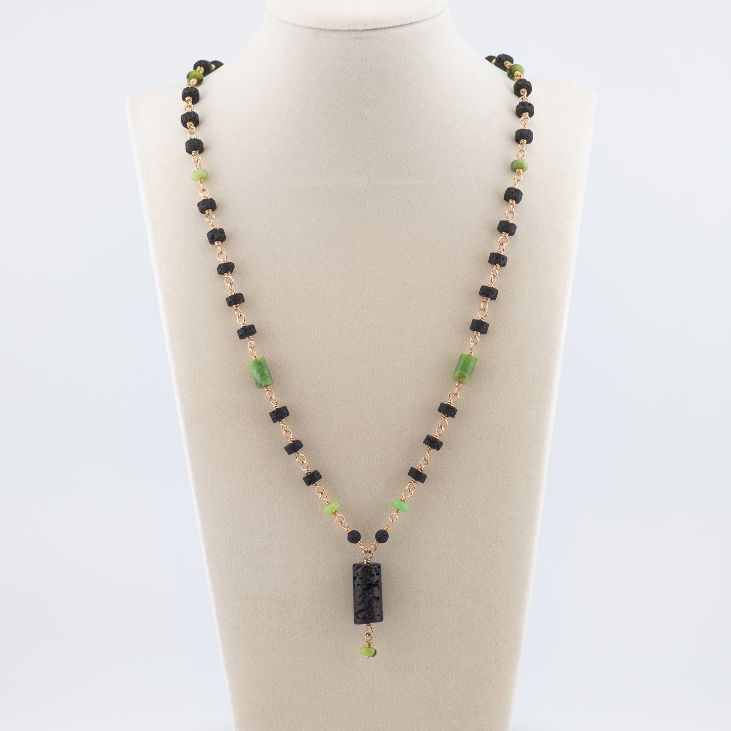 The Verdant Earth Necklace – Chrysoprase & Black Lava